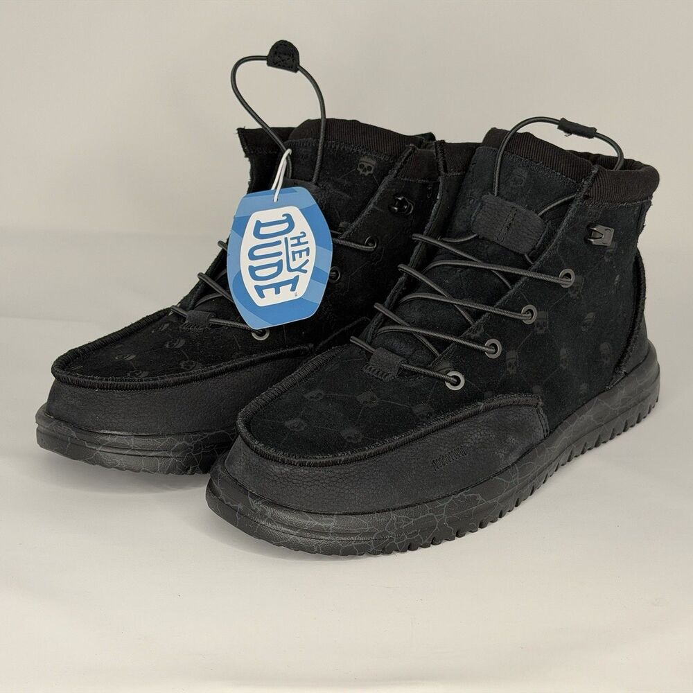 Jelly Roll Hey Dude Bradley Suede Leather Boots Black Skull Print Mens Sz 12